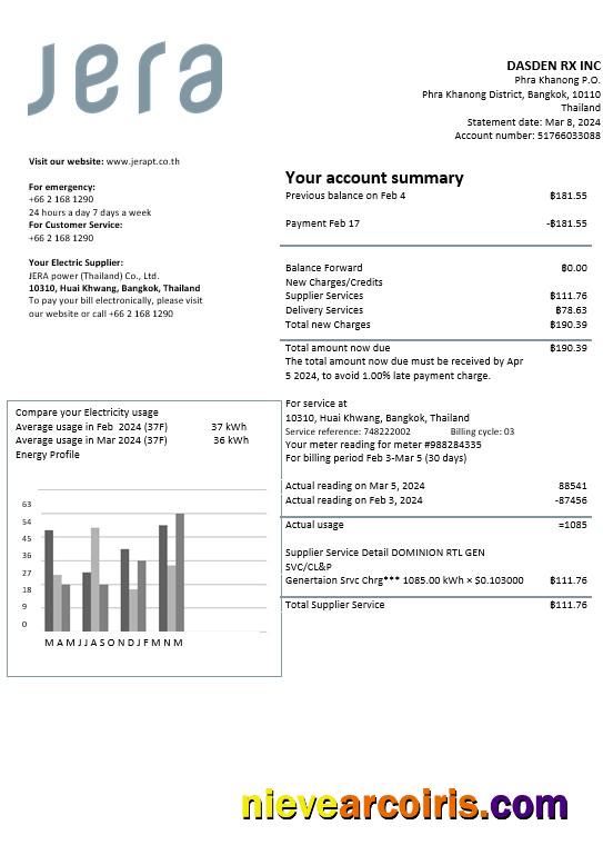 Thailand JERA power business utility bill